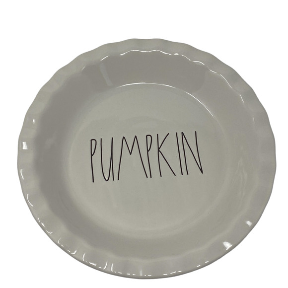 Rae Dunn Artisan Collection Fall White Ceramic PUMPKIN 10 Inch Round Pie Dish - Picture 2 of 9